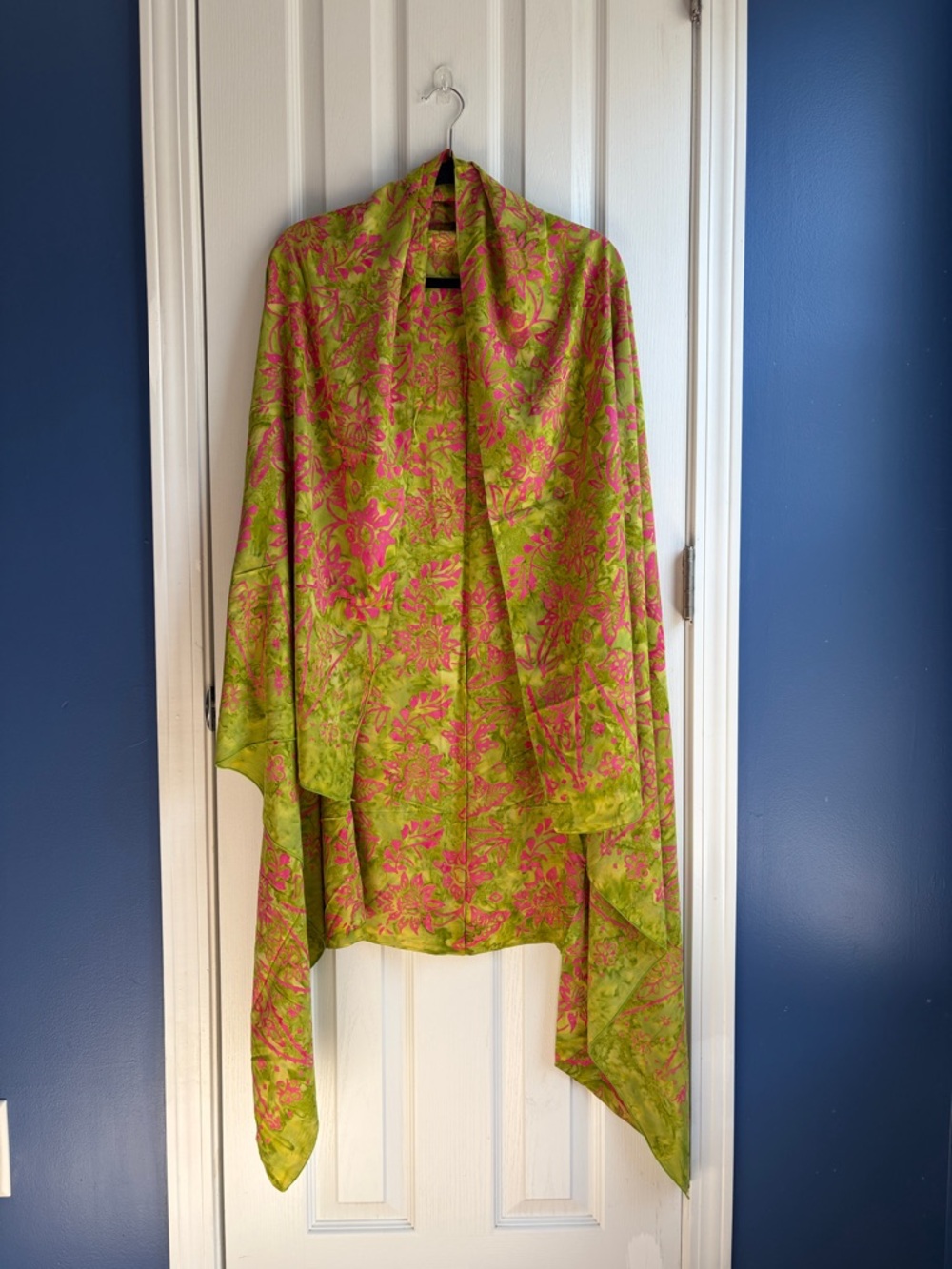 Handmade Floral Rayon Scarf Wrap Lightweight Boho Shawl 68” x 46”